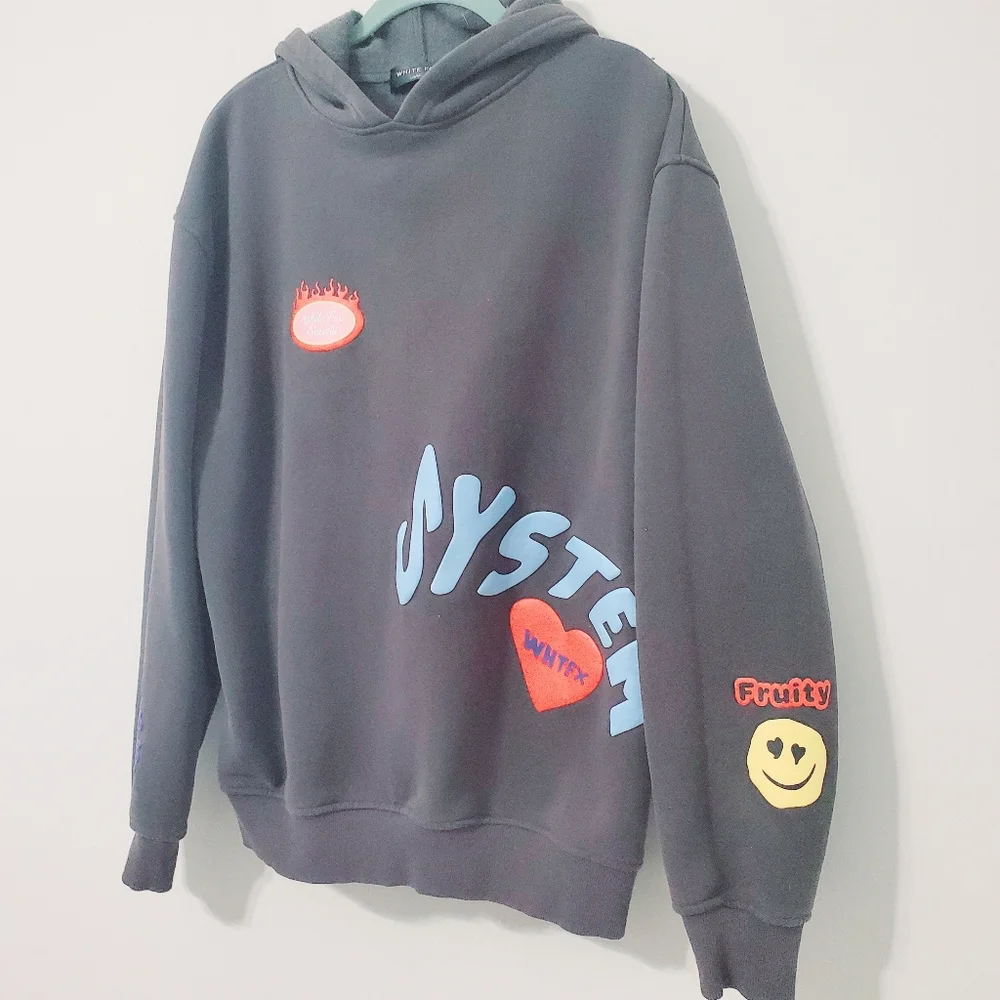 White Fox Boutique Graphic Oversized Hoodie Charcoal Women Medium - Picture 7 of 11